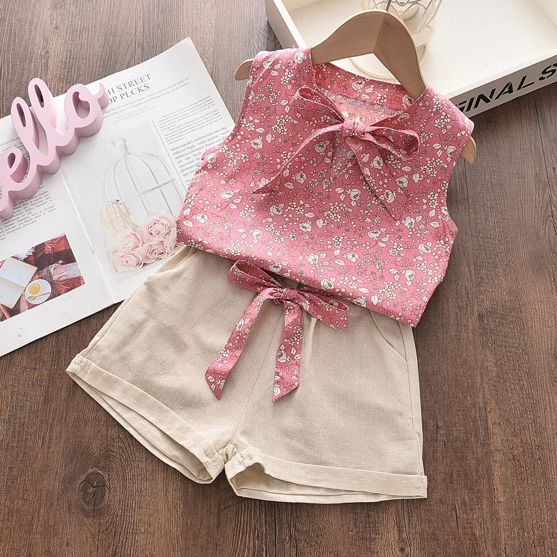 New Summer Baby Girls Clothes Children Sleeveless Vest Shorts 2Pcs/Sets