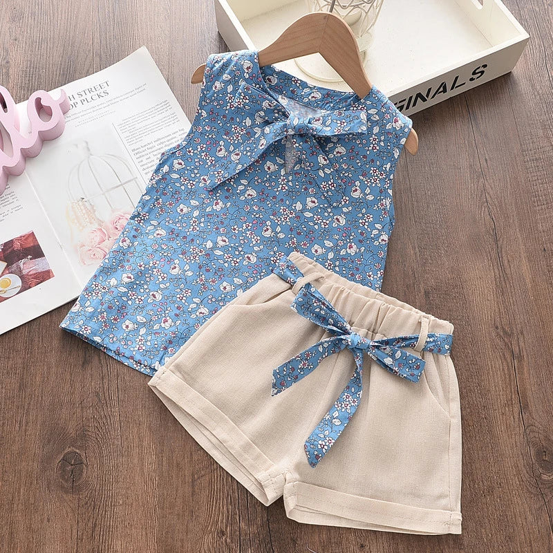 New Summer Baby Girls Clothes Children Sleeveless Vest Shorts 2Pcs/Sets