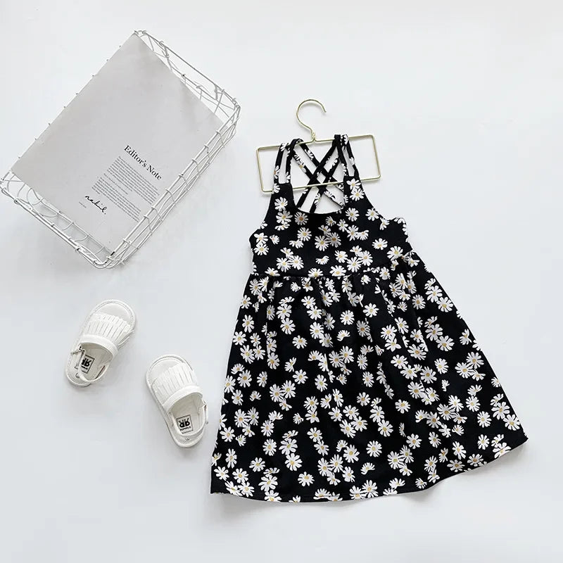 Girls Casual Dresses Little Daisy Printed Slip Sleeveless Dress