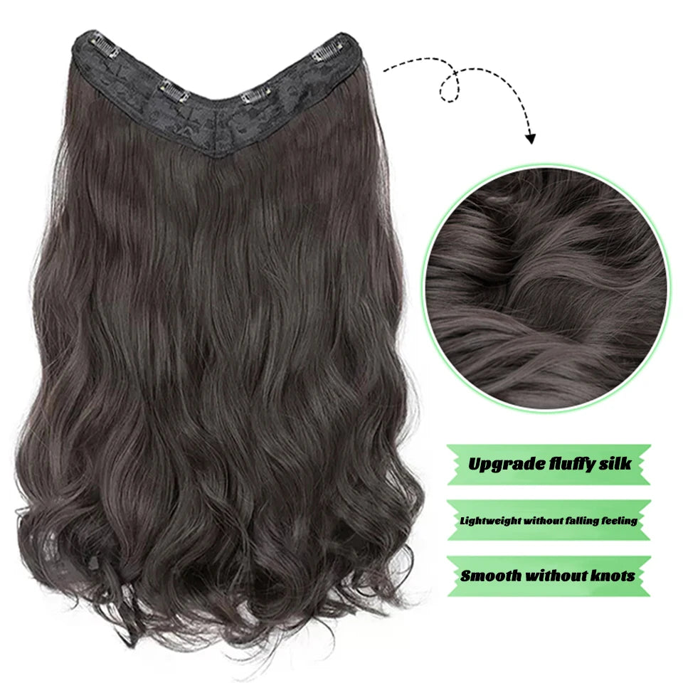 Synthetic Long Wave V-shaped Hair Extension Half Wig