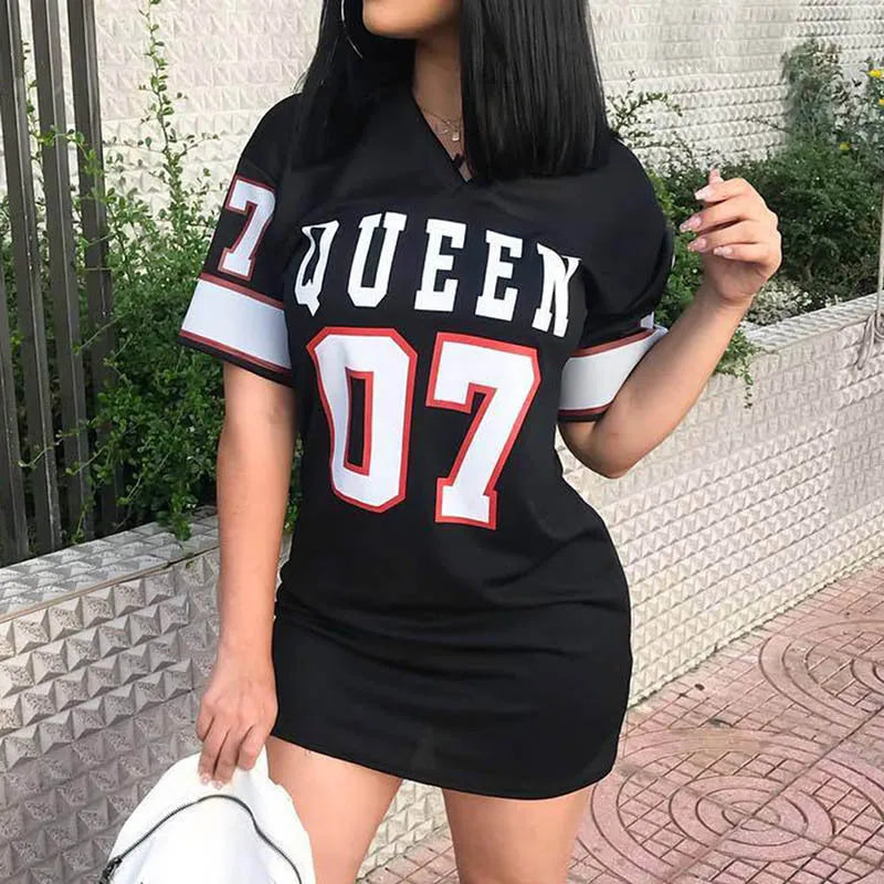 2024 New Fashion V-Neck Queen Letters Print Dress