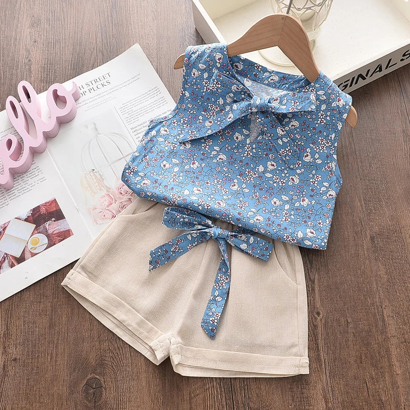 New Summer Baby Girls Clothes Children Sleeveless Vest Shorts 2Pcs/Sets