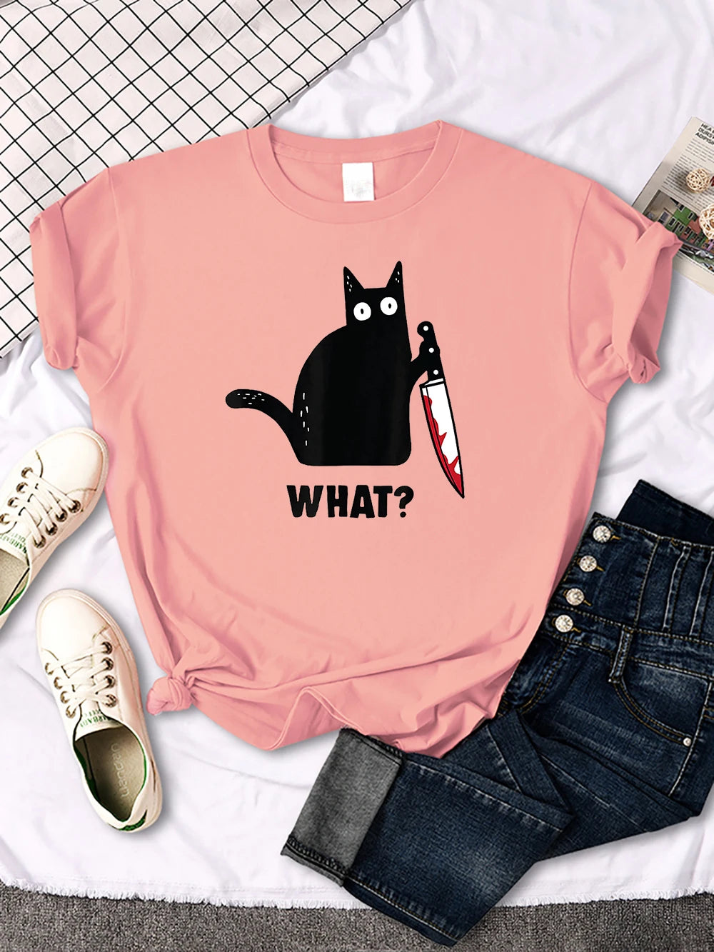Funny Cat Printing Tshirts Women Street Hip Hop Clothes