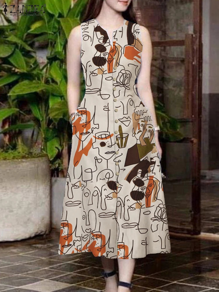Summer Fashion Women Dress V Neck Sleeveless
