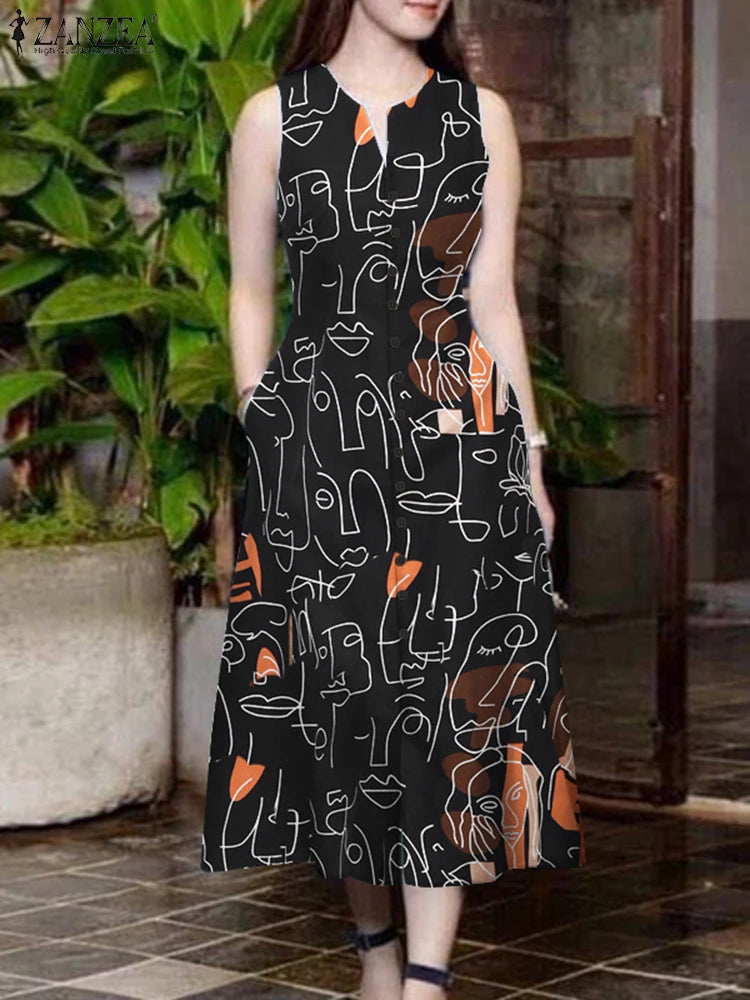 Summer Fashion Women Dress V Neck Sleeveless