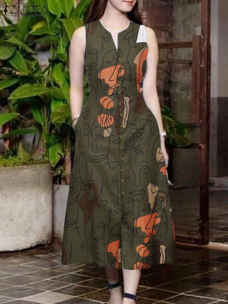 Summer Fashion Women Dress V Neck Sleeveless