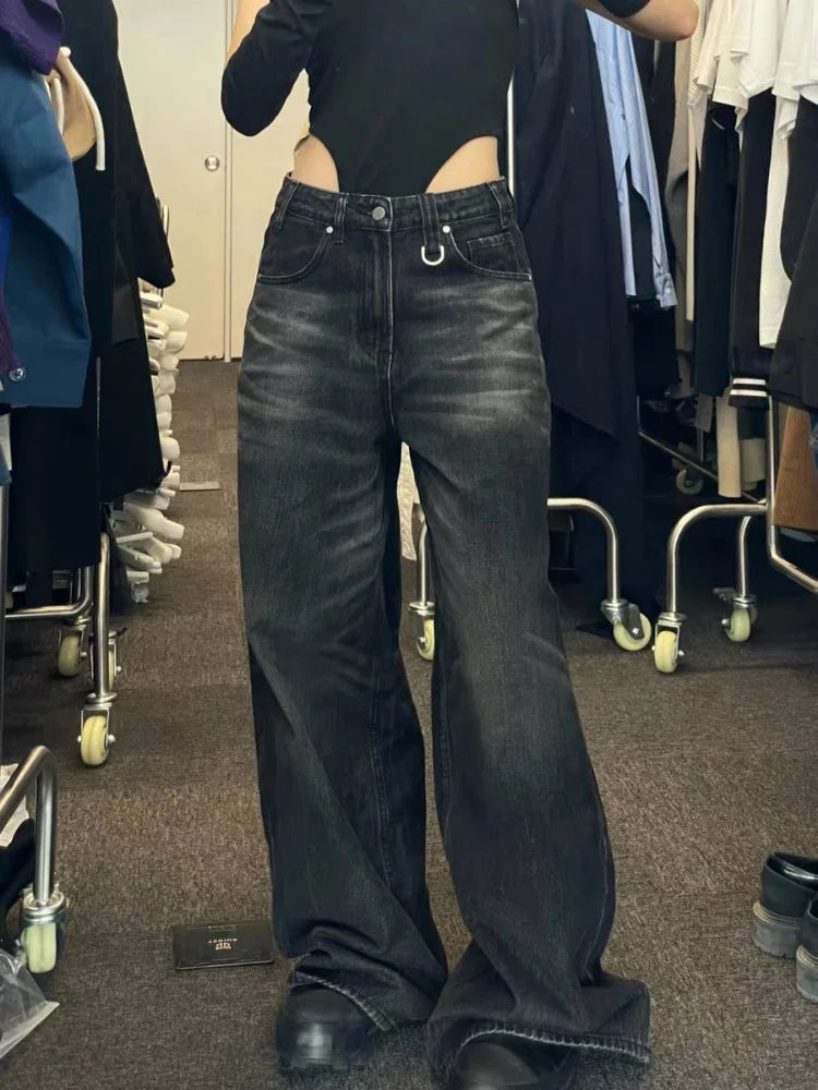 Vintage Black Wide Leg Jeans Women