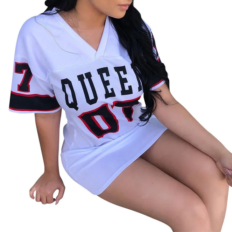 2024 New Fashion V-Neck Queen Letters Print Dress