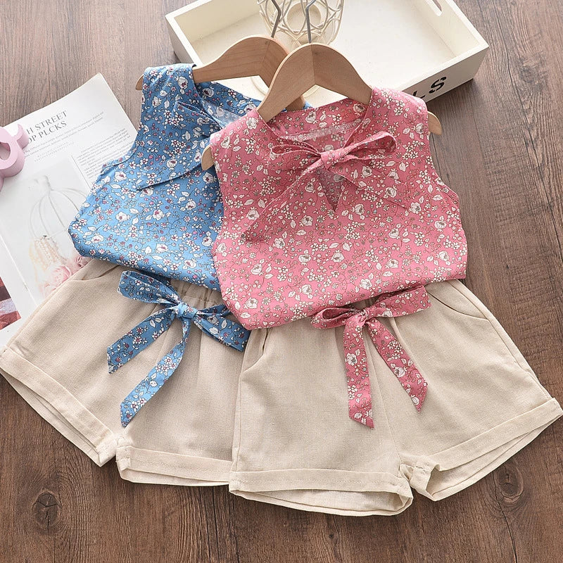 New Summer Baby Girls Clothes Children Sleeveless Vest Shorts 2Pcs/Sets