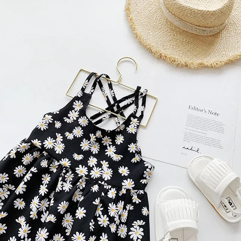 Girls Casual Dresses Little Daisy Printed Slip Sleeveless Dress