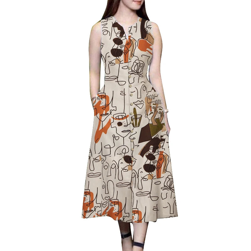 Summer Fashion Women Dress V Neck Sleeveless