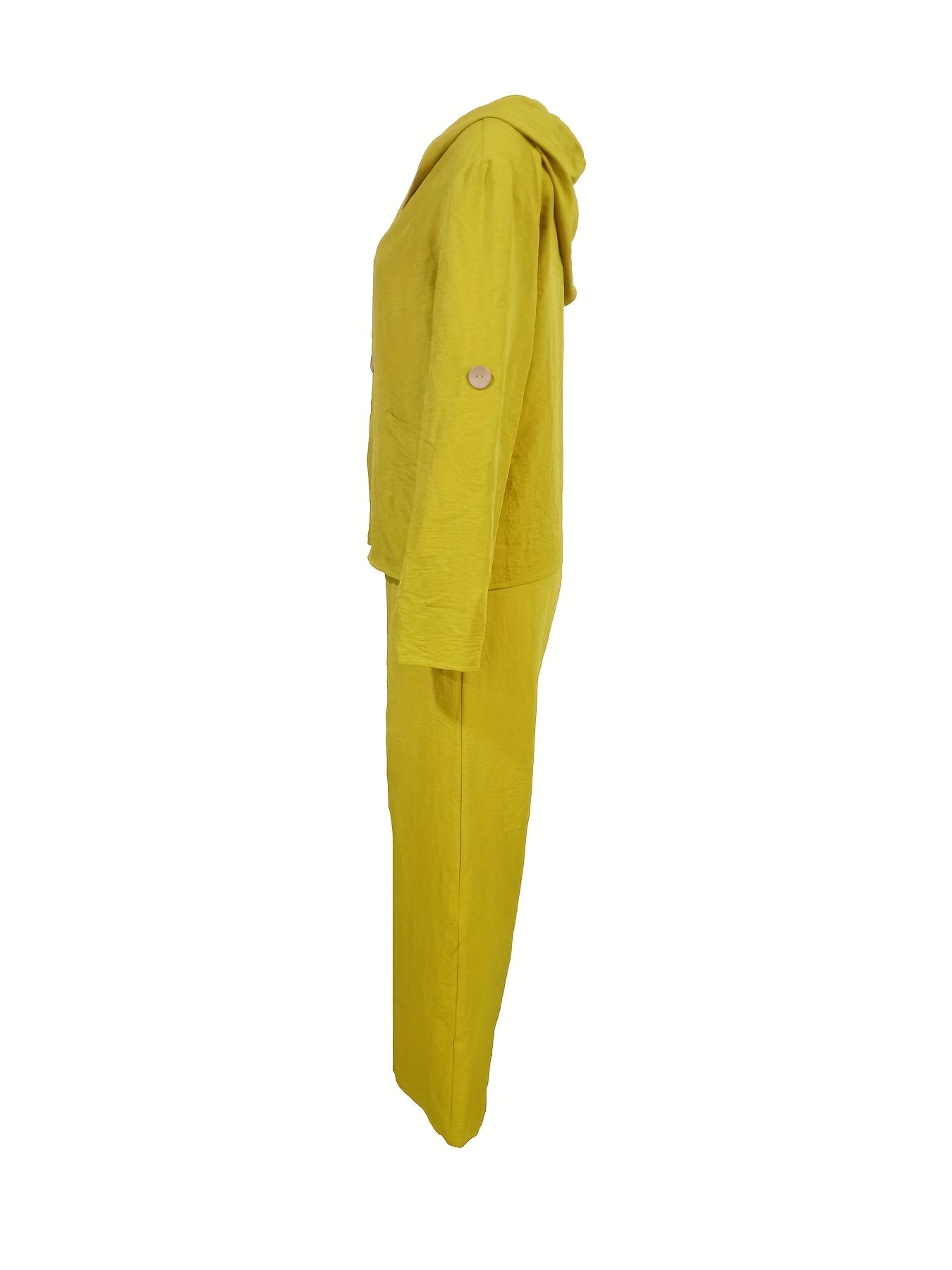 2pcs Women'S Casual Polyester Pantsuit with Hooded Cardigan, Solid Color,