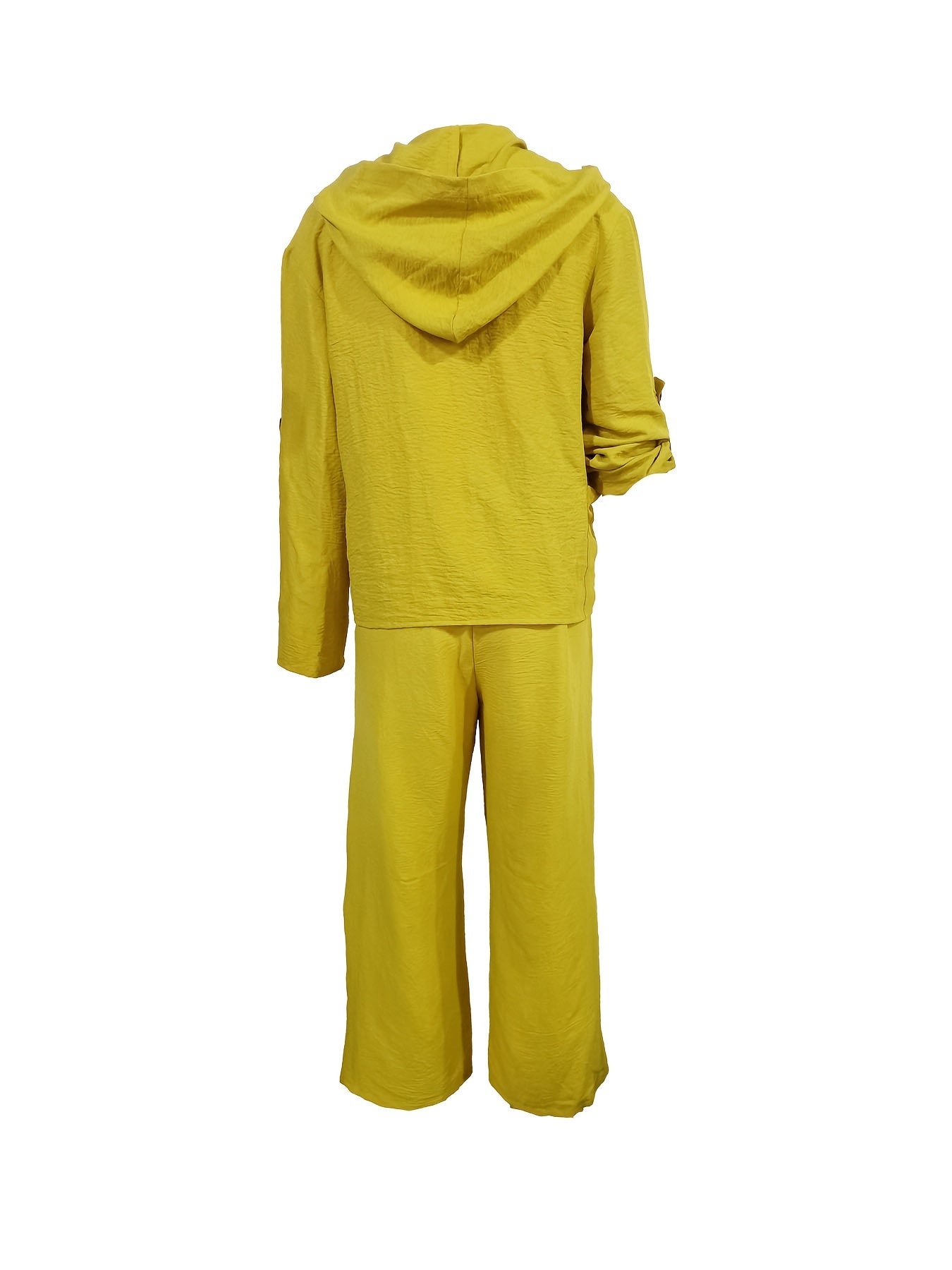 2pcs Women'S Casual Polyester Pantsuit with Hooded Cardigan, Solid Color,