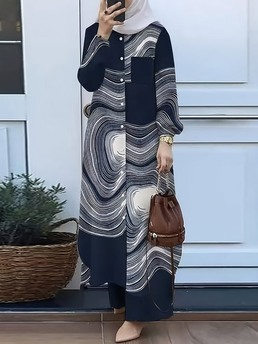 Women's Fashion Middle Eastern Print Long Sleeve Shirt Set