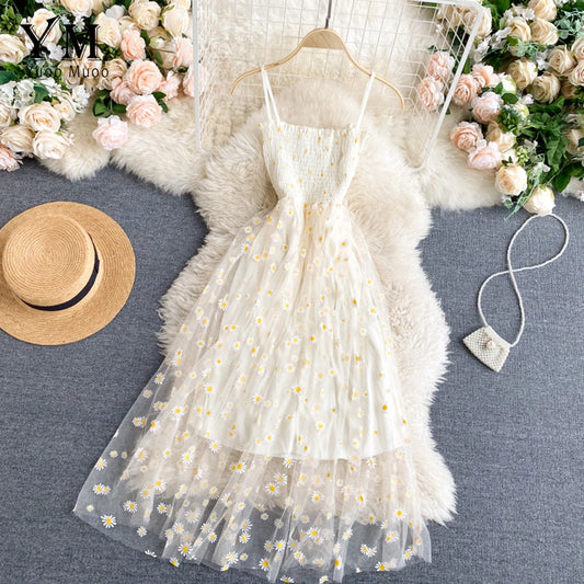 Flower Print Mesh Party Dress Summer