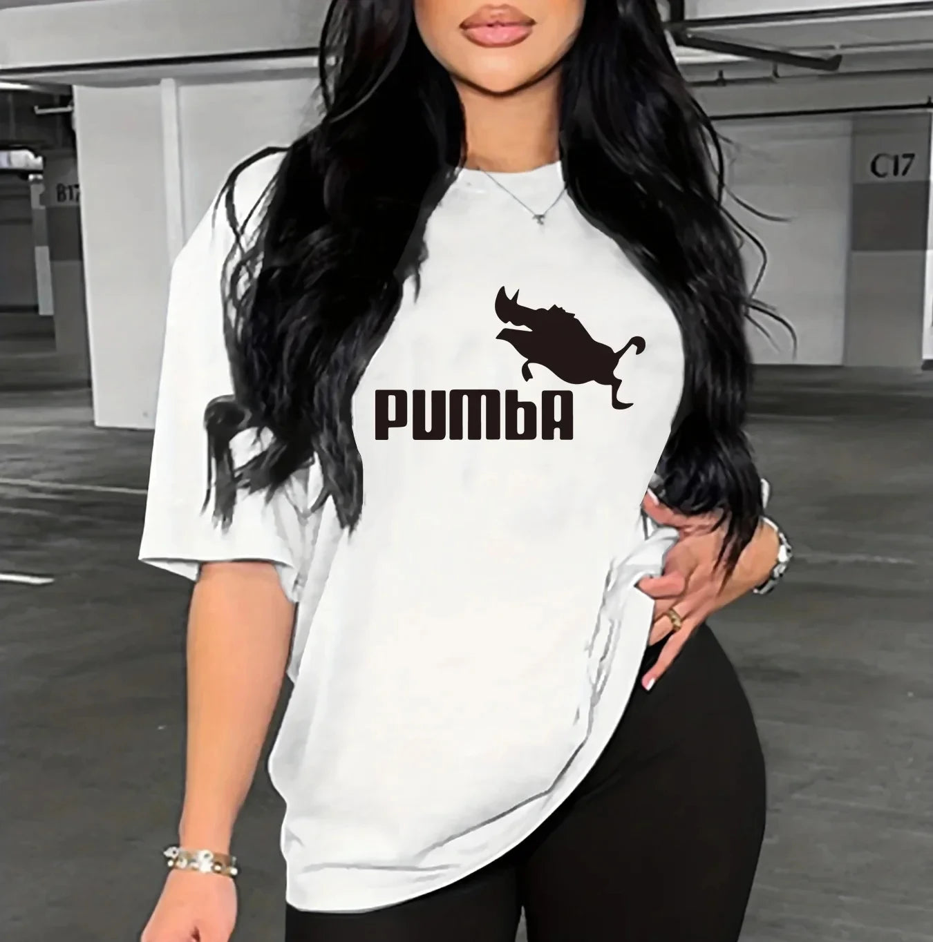 Women's Summer Casual Loose Fit Large Size Letter Print Round Neck Short Sleeved