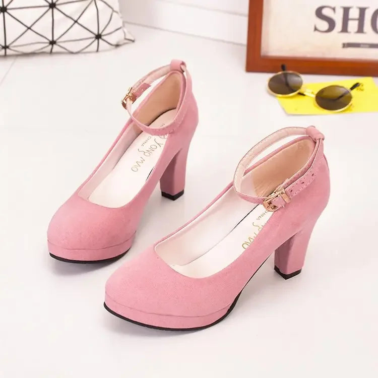 Spring Women Pumps Flock Sweet Thick High Heels