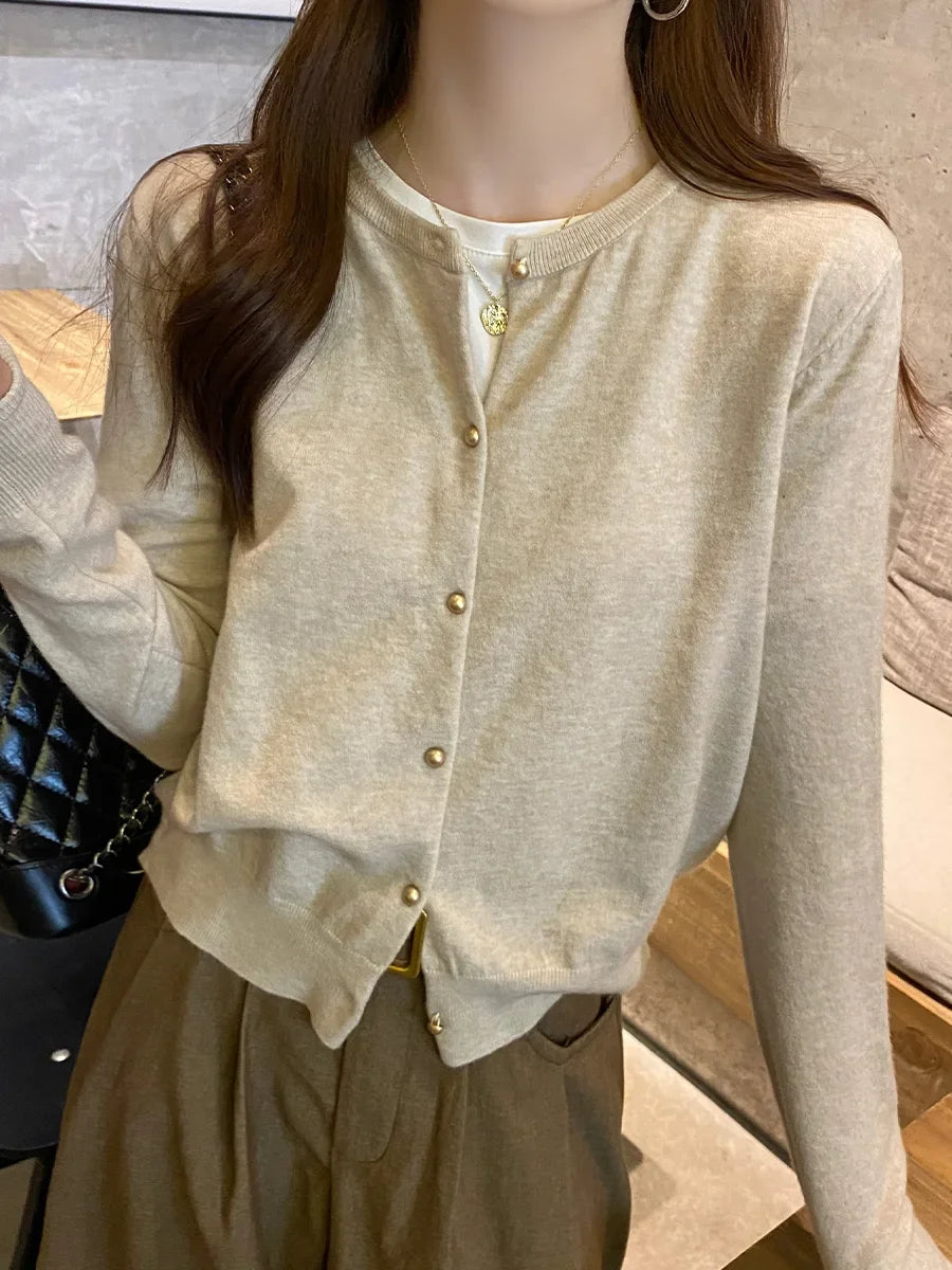Solid Color Knitted for Women Cardigan Korean