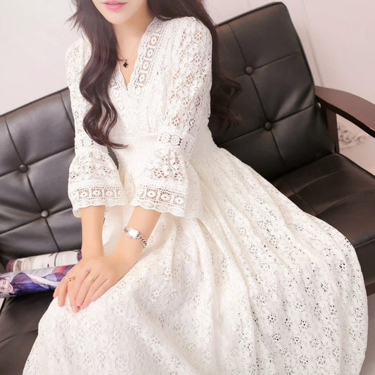 Women Lace V-neck Beach Dress