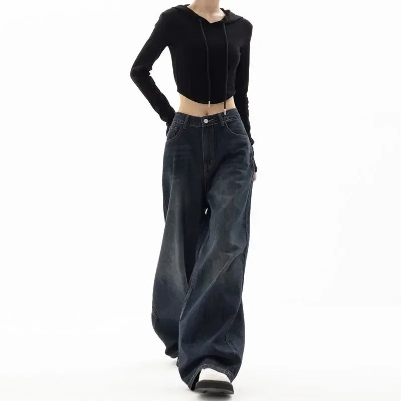 Vintage Black Wide Leg Jeans Women