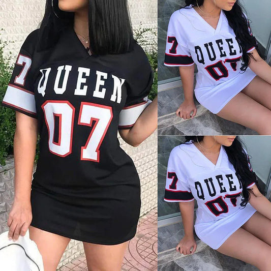 2024 New Fashion V-Neck Queen Letters Print Dress