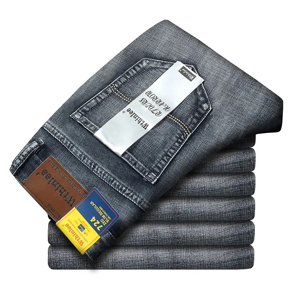 Wthinlee New Business Men's Jeans Casual Straight Stretch Fashion Classic Blue Black