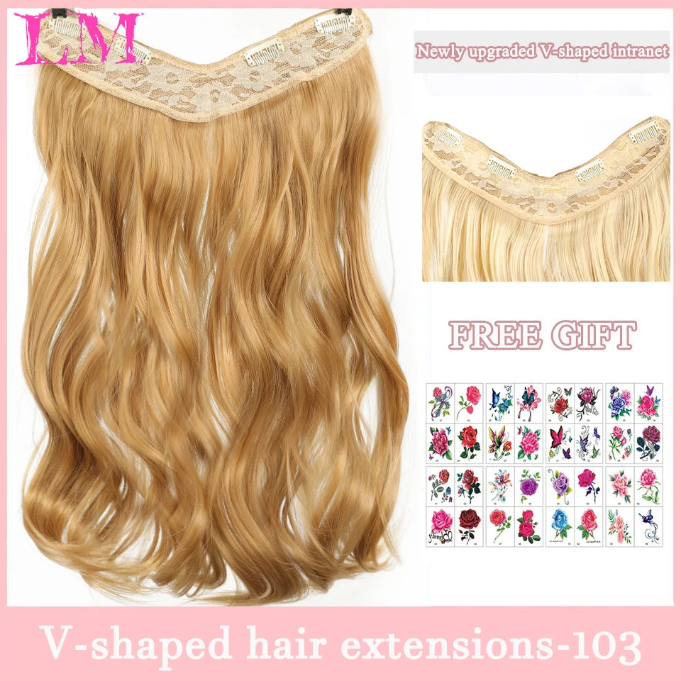 Synthetic Long Wave V-shaped Hair Extension Half Wig