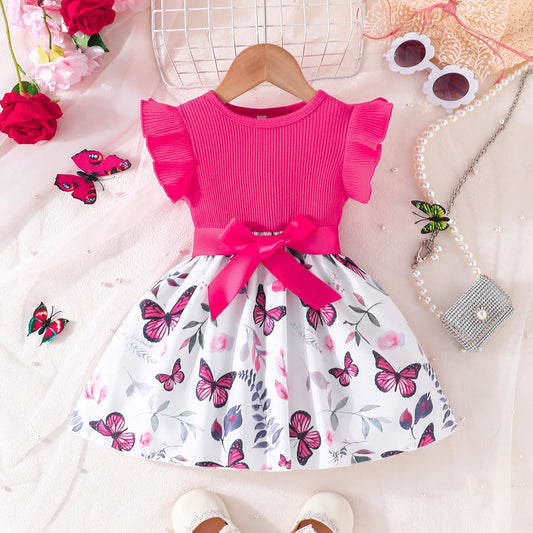 Dress For Kids 6-36 Months Cotton Ruffle Sleeve Cute Butterfly