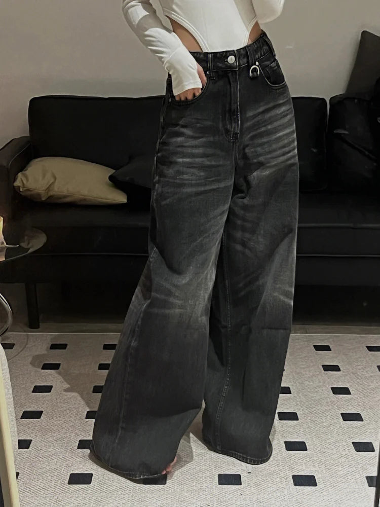 Vintage Black Wide Leg Jeans Women