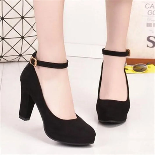 Spring Women Pumps Flock Sweet Thick High Heels