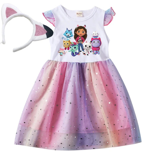 Baby Girls Dress Children Cartoon Mesh Star