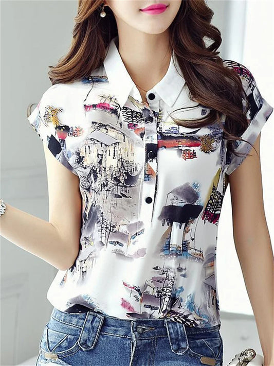 Spring Summer Style Chiffon Blouses Shirt Lady Casual