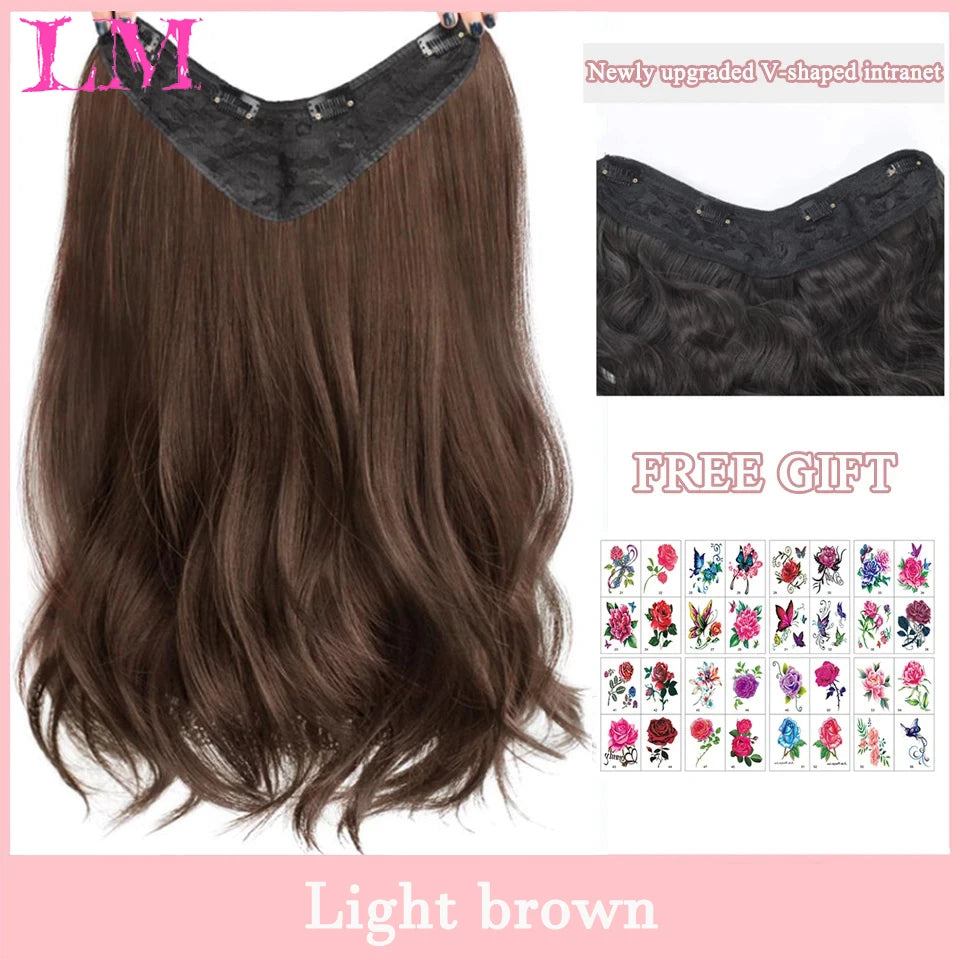 Synthetic Long Wave V-shaped Hair Extension Half Wig
