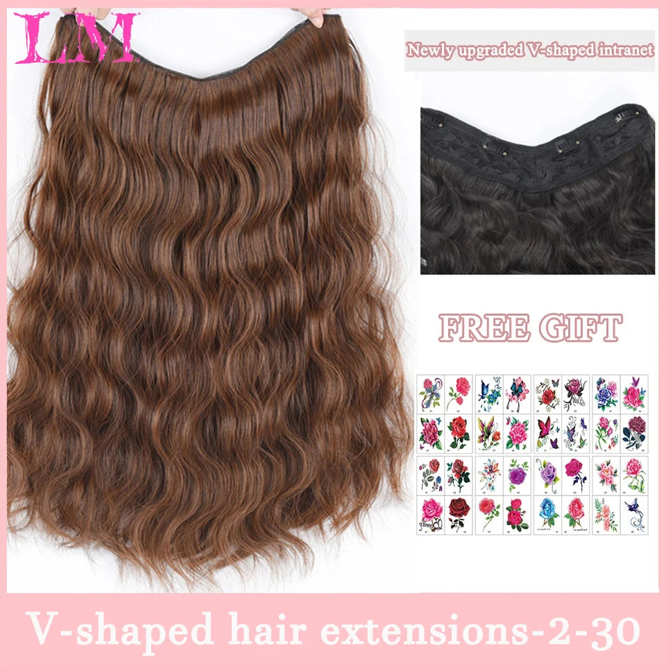 Synthetic Long Wave V-shaped Hair Extension Half Wig