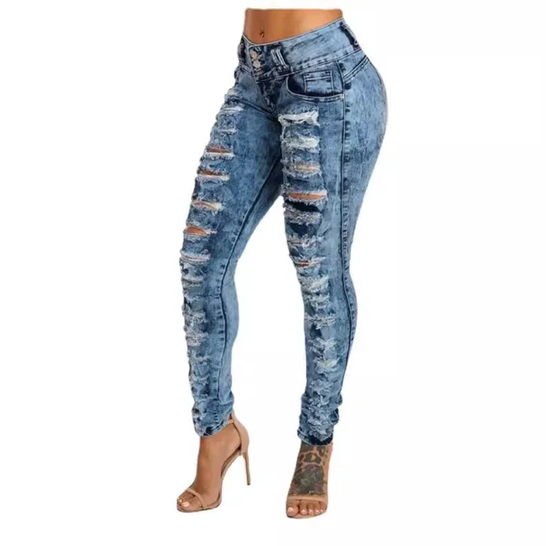 Jeans Ankle Length Women Pencil Denim Hole Pants