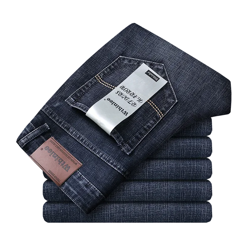 Wthinlee New Business Men's Jeans Casual Straight Stretch Fashion Classic Blue Black