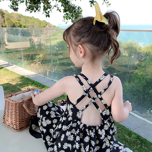 Girls Casual Dresses Little Daisy Printed Slip Sleeveless Dress