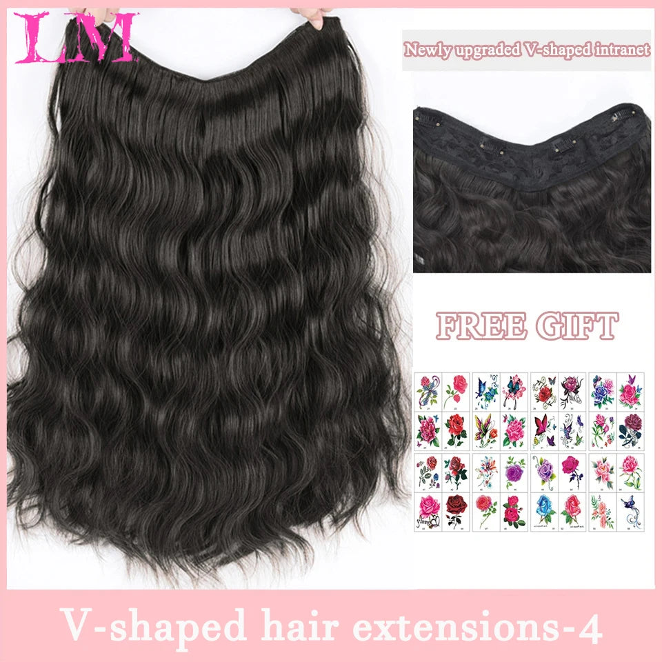 Synthetic Long Wave V-shaped Hair Extension Half Wig