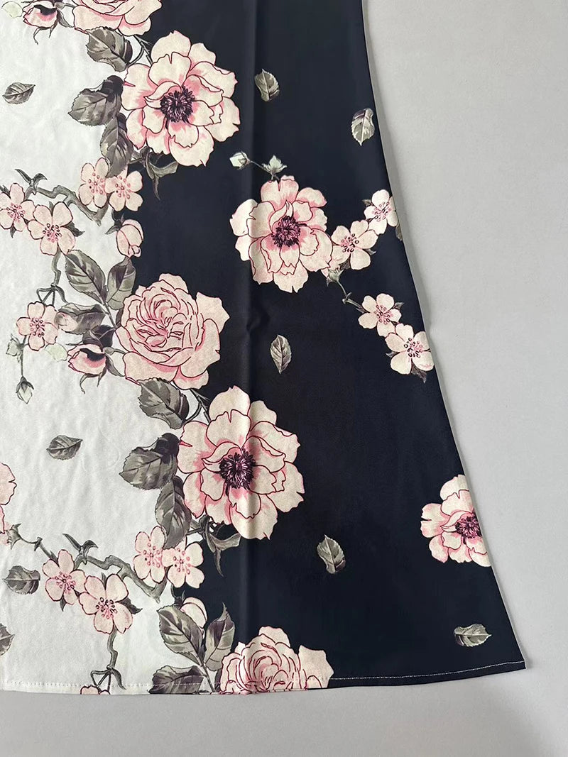 Women's New Dress V-neck Sleeveless Sexy Printed Large Hem Foreign Trade Dress