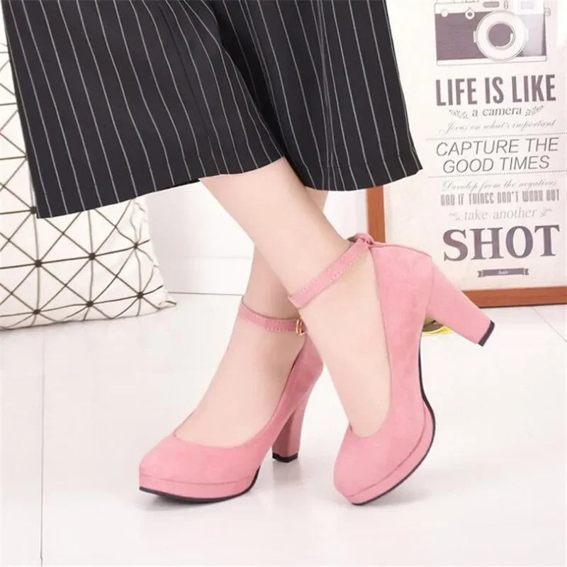 Spring Women Pumps Flock Sweet Thick High Heels