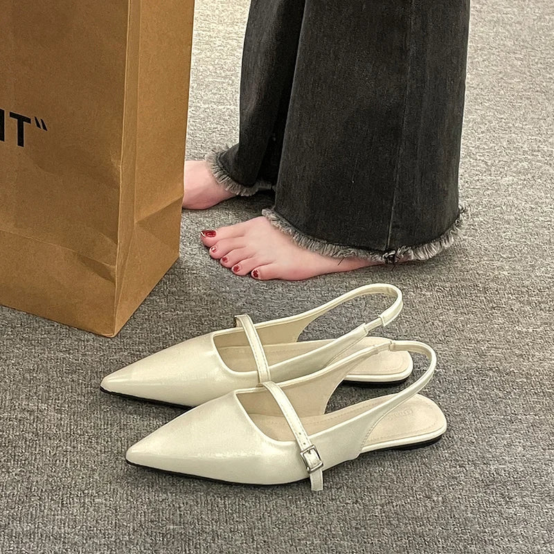 2025 Spring Black Ballet Flat Shoes Women Sandals