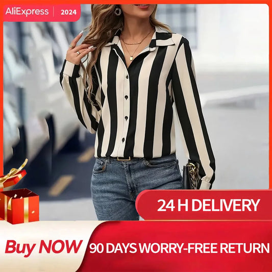 2025 Spring Summer Women's Elegance Striped Print Shirt