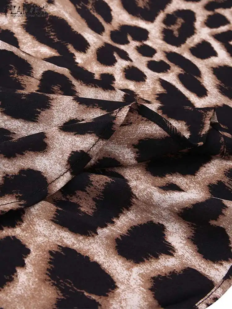 Irsha  Party Vintage Leopard Robe Autumn Casual Long Sleeve