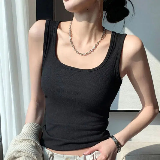 Summer Slim Sleeveless Vest Women Round Neck Tops Casual