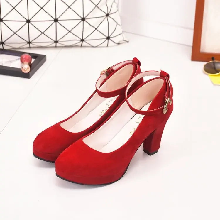 Spring Women Pumps Flock Sweet Thick High Heels