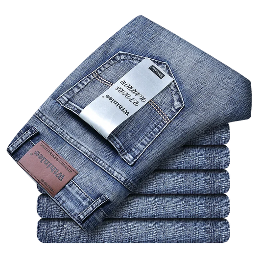 New Business Men's Jeans Casual Straight Stretch Fashion Classic Blue Black Work Denim Trousers Male Brand Clothing