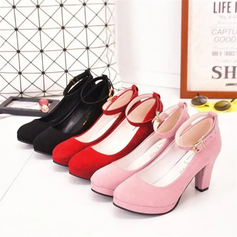 Spring Women Pumps Flock Sweet Thick High Heels