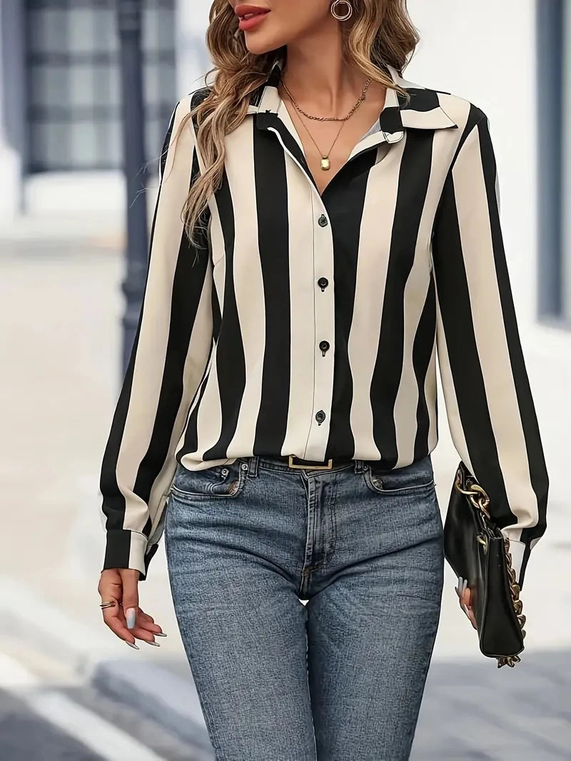 2025 Spring Summer Women's Elegance Striped Print Shirt