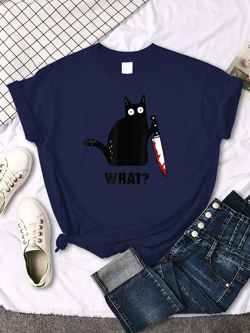 Funny Cat Printing Tshirts Women Street Hip Hop Clothes