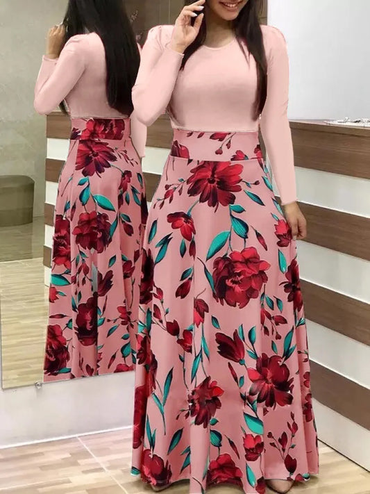 flower color matching dresses, long dresses, women's